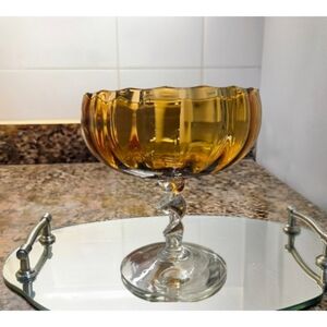 Amber Glass Candy Dish with Twisted Stem